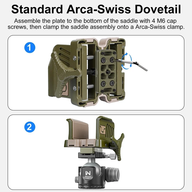 Alt view image 2 of 5 - WEYLLAN BQ80-Green Saddle to Arca Swiss Conversion Adapter for Bog DeathGrip Tripod Saddle Conversion ARCA Mount Quick Release Plate with 3/8'' Female Thread Installed on Tripod, Monopod, Ballhead
