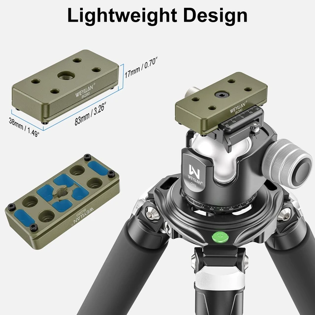 Alt view image 4 of 5 - WEYLLAN BQ80-Green Saddle to Arca Swiss Conversion Adapter for Bog DeathGrip Tripod Saddle Conversion ARCA Mount Quick Release Plate with 3/8'' Female Thread Installed on Tripod, Monopod, Ballhead