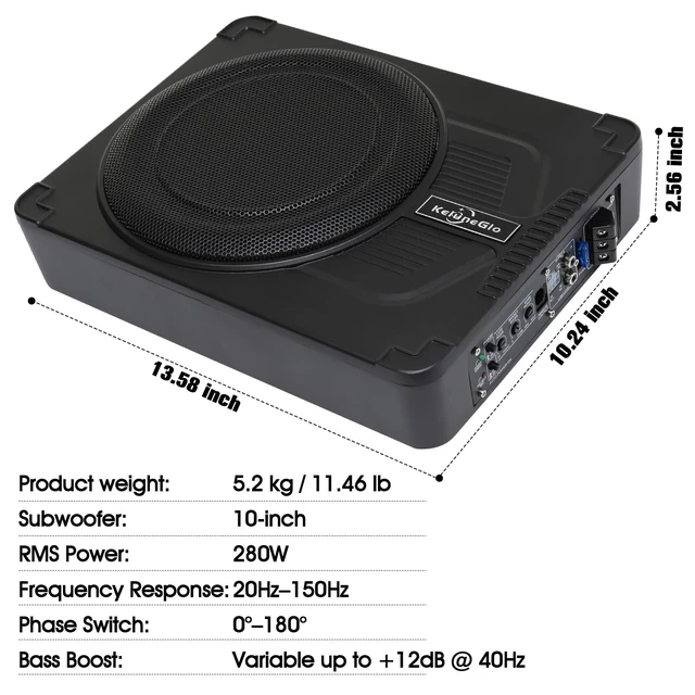 Alt view image 3 of 5 - AMEMONDORA 10 Inch Slim Under Seat Powered Car Subwoofer, 1200W Max Active Built-in Amplifier, Low Profile Deep Bass Audio Speaker, High/Low Level Input for Car, Truck, SUV & Pickup