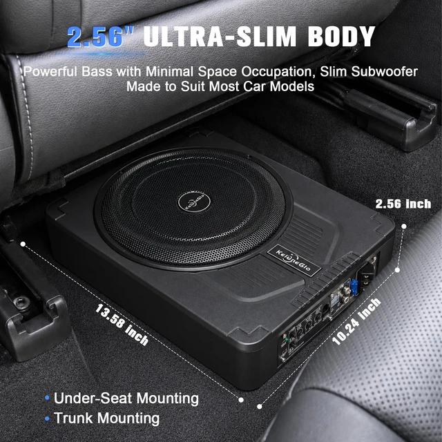 Alt view image 4 of 5 - AMEMONDORA 10 Inch Slim Under Seat Powered Car Subwoofer, 1200W Max Active Built-in Amplifier, Low Profile Deep Bass Audio Speaker, High/Low Level Input for Car, Truck, SUV & Pickup