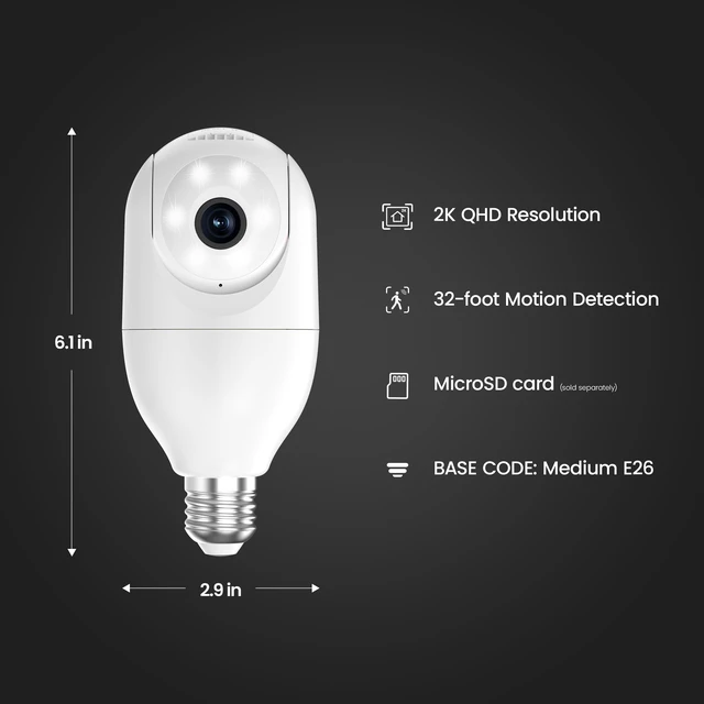 Alt view image 2 of 5 - Feit Electric Smart Security Camera Bulb, 2K QHD Resolution, 2-Way Audio, Human Tracking, 350 Pan, Night Vision, Motion Alerts, E26 Base, Alexa/Google Assistant Compatible, CAM/PAN/WIFI/E26/2K