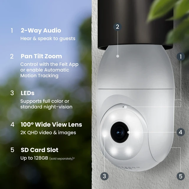 Alt view image 4 of 5 - Feit Electric Smart Security Camera Bulb, 2K QHD Resolution, 2-Way Audio, Human Tracking, 350 Pan, Night Vision, Motion Alerts, E26 Base, Alexa/Google Assistant Compatible, CAM/PAN/WIFI/E26/2K