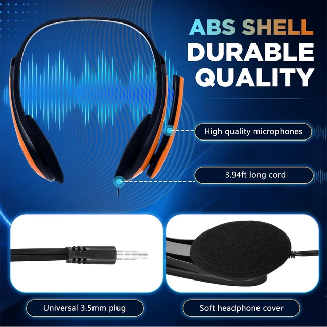 Alt view image 3 of 5 - Yunsailing 30 Pack Bulk Classroom Headphones with Mic Students, Red Blue