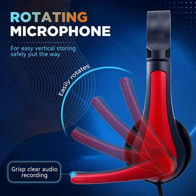 Alt view image 4 of 5 - Yunsailing 30 Pack Bulk Classroom Headphones with Mic Students, Red Blue