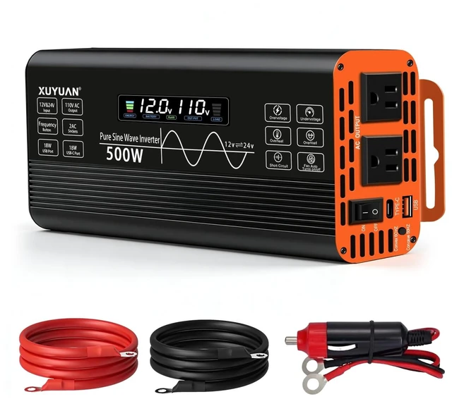 Main image of XUYUAN 500W Pure Sine Wave Inverter 12V/24V for RV Camping Truck Emergency