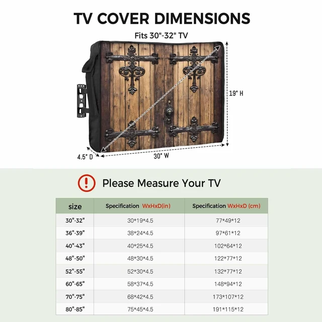 Alt view image 2 of 5 - Jimehezon Wooden Door Outdoor TV Cover 60 to 65 Inches Barn Door Dilapidated Wood Grain Weatherproof&Waterproof TV Covers with Remote Control Pocket, Screen Protectors for Outside