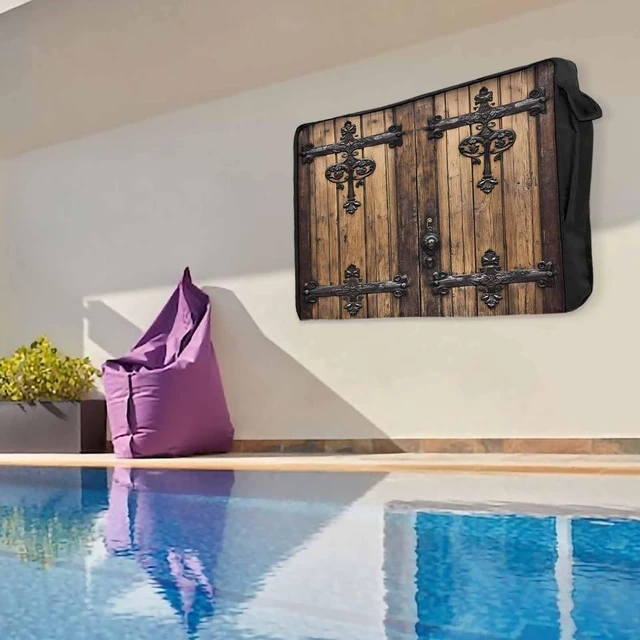 Alt view image 5 of 5 - Jimehezon Wooden Door Outdoor TV Cover 60 to 65 Inches Barn Door Dilapidated Wood Grain Weatherproof&Waterproof TV Covers with Remote Control Pocket, Screen Protectors for Outside