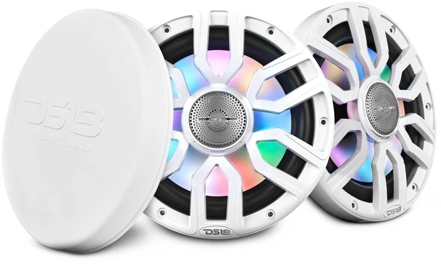 Main image of DS18 NXL-IQ8/WH 8" 2-Way Coaxial Marine Speaker with Digital Led Lights and Bullet Tweeter 175 Watts 4-Ohm, Water Resistant IP65, Silicone Cover Included, Pair