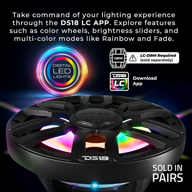 Alt view image 4 of 5 - DS18 NXL-IQ8/WH 8" 2-Way Coaxial Marine Speaker with Digital Led Lights and Bullet Tweeter 175 Watts 4-Ohm, Water Resistant IP65, Silicone Cover Included, Pair