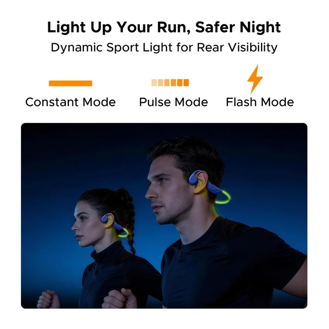 Alt view image 3 of 5 - POPUX Bone Conduction Headphones, Running Headphones, Open-Ear Headphones, Sports with LED Light Strip, IP66 Waterproof, Bluetooth 6.0,10H Playtime,Convient Pour le Cyclisme(Blue)
