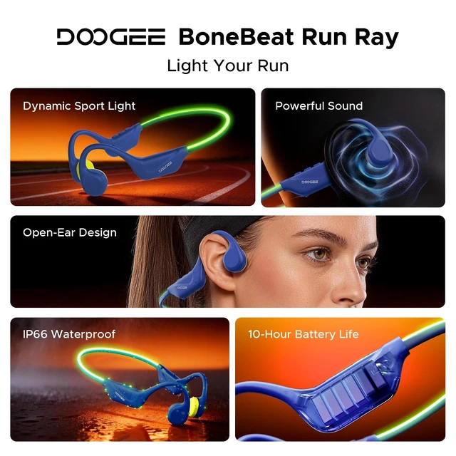 Alt view image 2 of 5 - POPUX Bone Conduction Headphones, Running Headphones, Open-Ear Headphones, Sports with LED Light Strip, IP66 Waterproof, Bluetooth 6.0,10H Playtime,Convient Pour le Cyclisme(Blue)