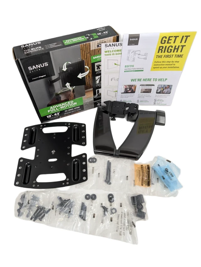 Alt view image 3 of 5 - SANUS Elite Advanced Full-Motion TV Wall Mount for 1943" TVs up to 35 lbs Tilts, Swivels & Extends 16" Black Brushed Metal Low Profile, Easy Install