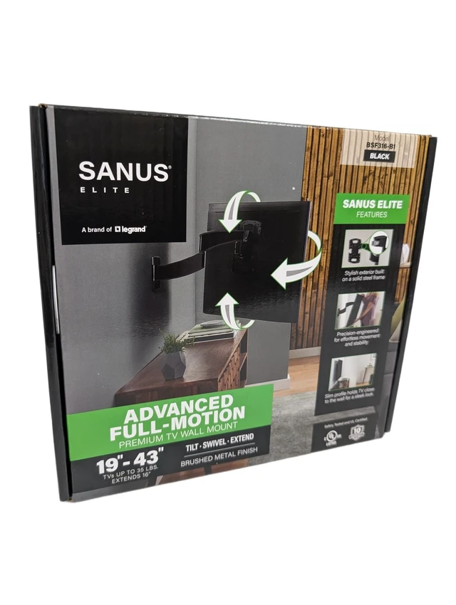 Alt view image 4 of 5 - SANUS Elite Advanced Full-Motion TV Wall Mount for 1943" TVs up to 35 lbs Tilts, Swivels & Extends 16" Black Brushed Metal Low Profile, Easy Install