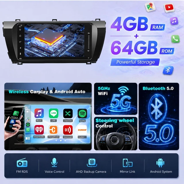 Alt view image 3 of 5 - 4+64G 7" Android Car Radio for Toyota Corolla 2014 2015 2016 Carplay