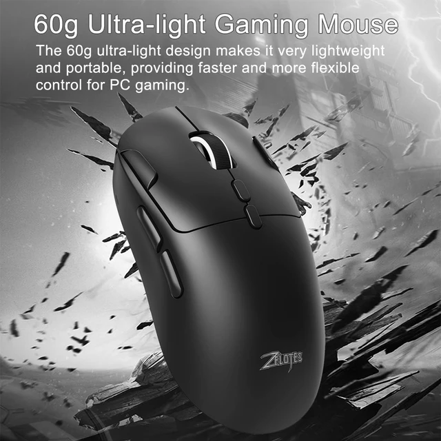 Alt view image 2 of 5 - zelotes Gaming Wireless Mouse, Bluetooth Rechargeable with 9 Programmable Buttons,Ultra-Light 60g, 24,000 DPI, BT/USB 2.4G / Type-C, Ergonomic Optical Mouse for Laptop, PC,Office and Gamers (Bl
