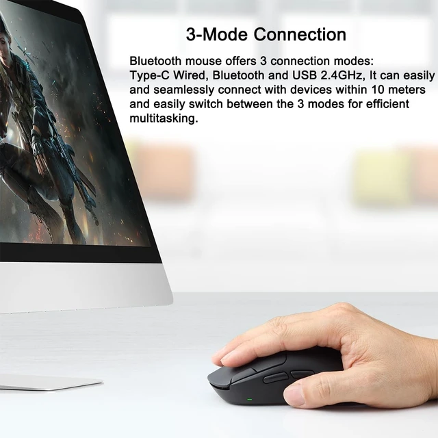 Alt view image 3 of 5 - zelotes Gaming Wireless Mouse, Bluetooth Rechargeable with 9 Programmable Buttons,Ultra-Light 60g, 24,000 DPI, BT/USB 2.4G / Type-C, Ergonomic Optical Mouse for Laptop, PC,Office and Gamers (Bl