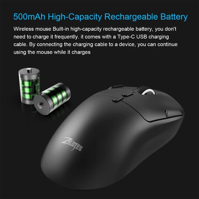 Alt view image 4 of 5 - zelotes Gaming Wireless Mouse, Bluetooth Rechargeable with 9 Programmable Buttons,Ultra-Light 60g, 24,000 DPI, BT/USB 2.4G / Type-C, Ergonomic Optical Mouse for Laptop, PC,Office and Gamers (Bl
