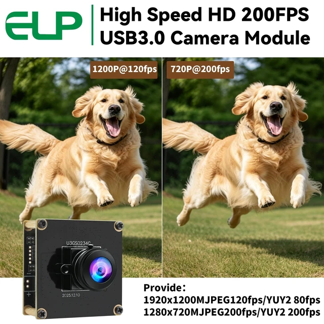 Alt view image 4 of 5 - ELP 200FPS Global Shutter USB3.0 Camera Module Wide Angle Fisheye Webcam for Computer Mini USB2.0 PC Camera High Speed Lightburn Cameras for Laser 1200P 120fps Webcamera AR0234 Cam for Laptop