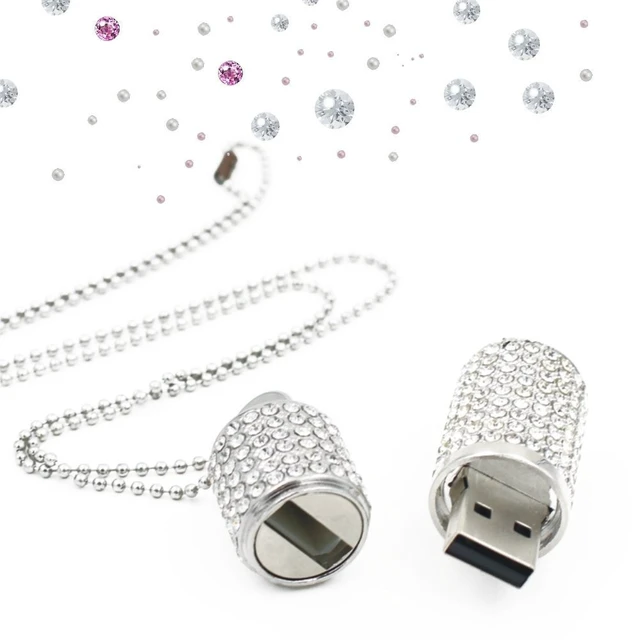 Alt view image 3 of 5 - WooTeck 128GB USB 3.0 Flash Drive,Bling Rhinestone Diamond Crystal Glitter Lipstick Case Shining Jewelry with Necklace,Silver