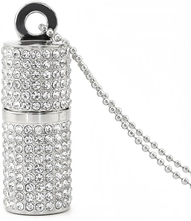 Main image of WooTeck 128GB USB 3.0 Flash Drive,Bling Rhinestone Diamond Crystal Glitter Lipstick Case Shining Jewelry with Necklace,Silver