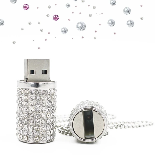 Alt view image 2 of 5 - WooTeck 128GB USB 3.0 Flash Drive,Bling Rhinestone Diamond Crystal Glitter Lipstick Case Shining Jewelry with Necklace,Silver