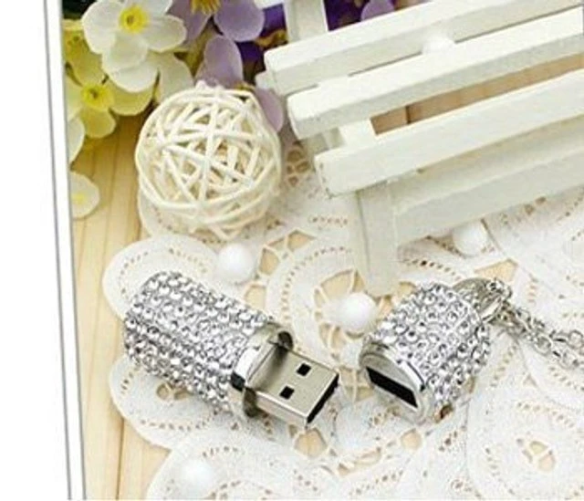 Alt view image 4 of 5 - WooTeck 128GB USB 3.0 Flash Drive,Bling Rhinestone Diamond Crystal Glitter Lipstick Case Shining Jewelry with Necklace,Silver