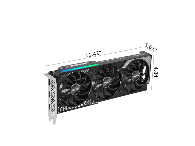 Alt view image 3 of 4 - ASRock Radeon RX 9060 XT Challenger Pro 16GB OC Graphics Card, RDNA 4, 3290MHz Boost, 16GB GDDR6 128-bit, PCIe 5.0, Triple Fan, 0dB Silent, LED Switch
