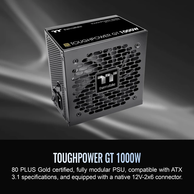 Alt view image 2 of 5 - Thermaltake Toughpower GT 1000W; ATX 3.1; Native PCIe 5.1 12V-2x6; Full Modular; Flat Cables; Color Matched Connectors; Japanese Main Capacitors; 80 Plus Gold; 140mm; Black; PS-TPT-1000FNFAG