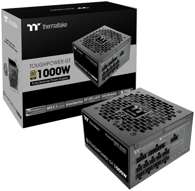 Main image of Thermaltake Toughpower GT 1000W; ATX 3.1; Native PCIe 5.1 12V-2x6; Full Modular; Flat Cables; Color Matched Connectors; Japanese Main Capacitors; 80 Plus Gold; 140mm; Black; PS-TPT-1000FNFAG