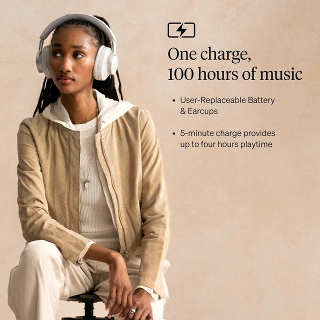 Alt view image 3 of 5 - Cambridge Audio Melomania P100 SE Headphones - Bluetooth, Active Noise Cancelling with Hi-Fi Sound, 100 Hour Playback with User Replaceable Battery, Gaming Mode and Carry Case - White
