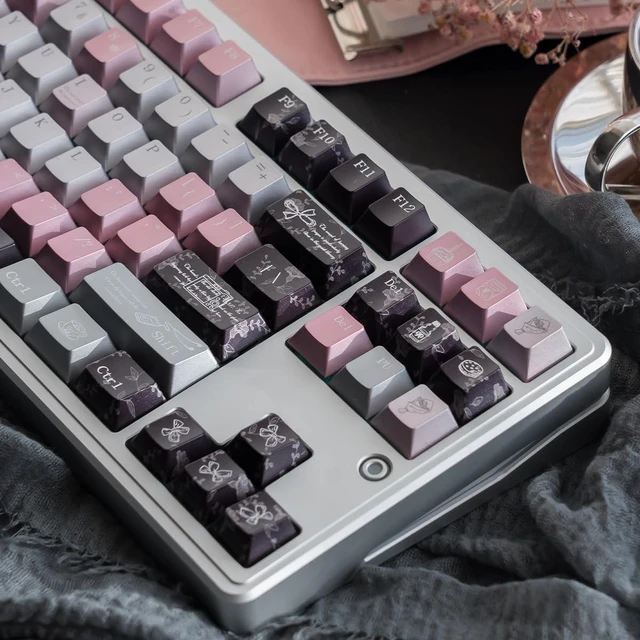 Alt view image 4 of 5 - Metal Paint PBT Keycaps, 129 Keys Black Pink Cherry Profile Keycap Set