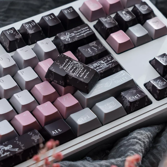 Alt view image 2 of 5 - Metal Paint PBT Keycaps, 129 Keys Black Pink Cherry Profile Keycap Set