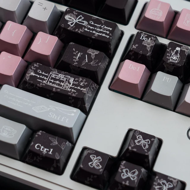 Alt view image 5 of 5 - Metal Paint PBT Keycaps, 129 Keys Black Pink Cherry Profile Keycap Set