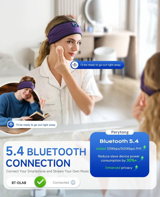 Alt view image 4 of 5 - Sleep Headphones Bluetooth Headband - Fall Asleep in Your Favorite Tunes with 14H Playtime, HD Stereo for Side Sleepers, Workout, Yoga & Travel - The Gift for Men & Women Who Love Music & Comfort