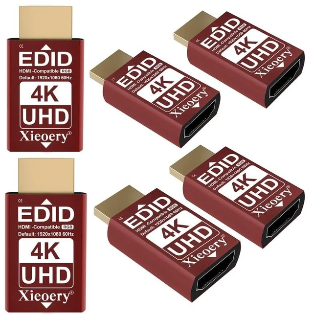 Main image of xieoery 4K HDMI EDID Emulator 38402160 24/30/60Hz, Dummy HDMI Plug for Remote Desktop, Headless Servers, GPU Rigs, KVM, Industrial PCs, Stable Signal Output & Multi-Resolution EDID Support-6pack
