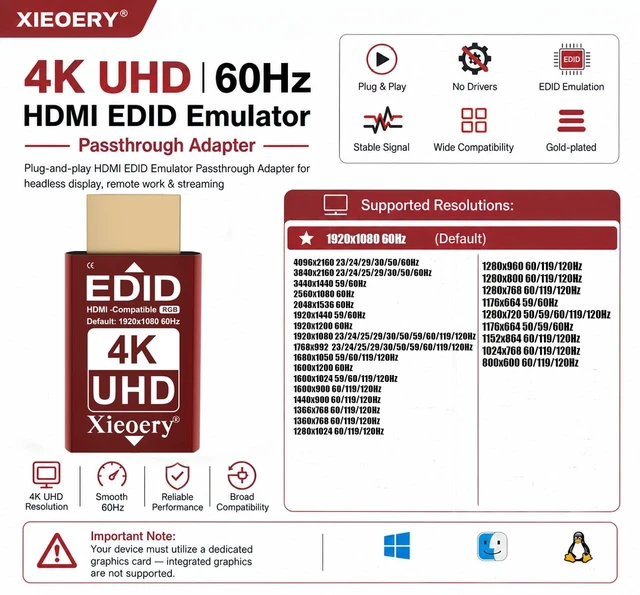 Alt view image 3 of 5 - xieoery 4K HDMI EDID Emulator 38402160 24/30/60Hz, Dummy HDMI Plug for Remote Desktop, Headless Servers, GPU Rigs, KVM, Industrial PCs, Stable Signal Output & Multi-Resolution EDID Support-6pack