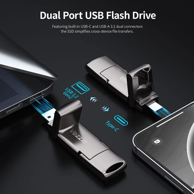 Alt view image 2 of 5 - Vezzio 256GB USB C Flash Drive, USB 3.2 Gen2 Stick, Portable SSD 1000MB/s