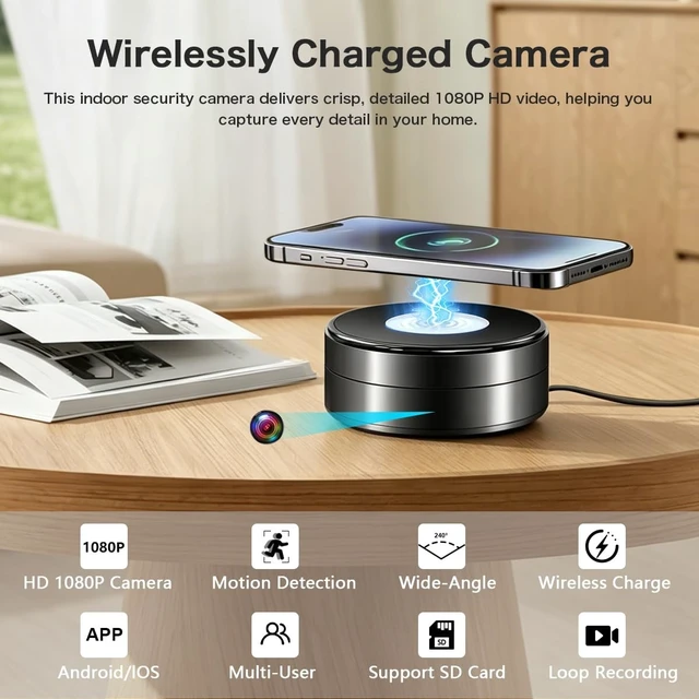 Alt view image 2 of 5 - CHHANLOO Security Camera Wireless Charging 1080P HD Surveillance, 250 Wide-Angle Lens, Motion Detection Support; Ideal for Home Security and Baby/Pet Monitoring (2.4/5GHz)