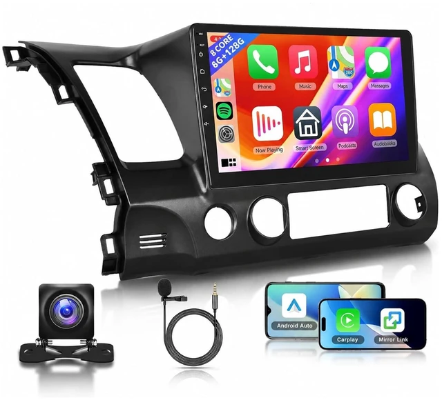 Main image of 8 CORE 6G+128G Car Radio Stereo for Honda Civic 2006-2011 with Wireless CarPlay Android Auto, 10.1 Inch 1280 * 720P IPS Touch Screen Android 15 GPS 5Ghz-WiFi Bluetooth 32-Band DSP SWC Backup Ca