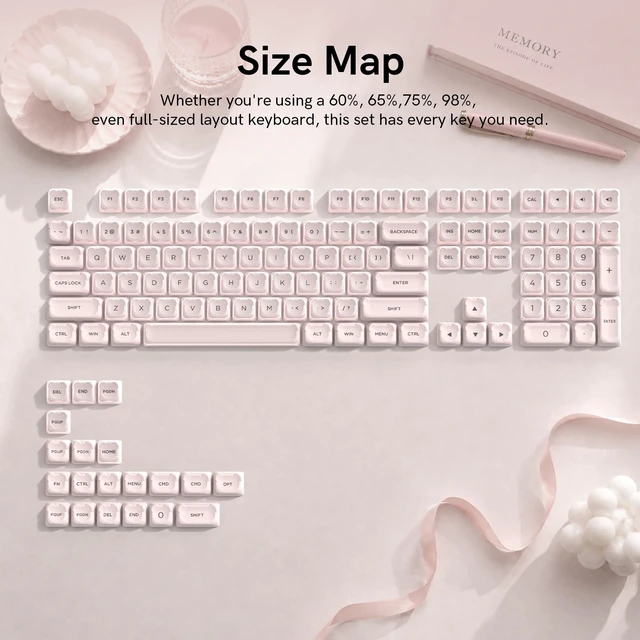 Alt view image 4 of 5 - Keyporia Lusterfly Jelly Keycaps Set, 129 Keys Cute Bear Crystal Key caps, MOA Profile, Compatible with 65% 75% 96% Full Size for Cherry Gateron MX Switches Mechanical Keyboard, Pink