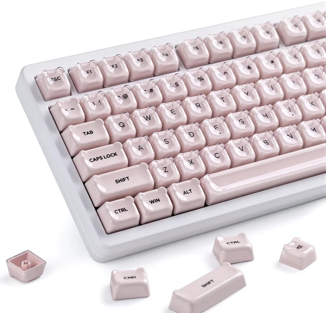 Main image of Keyporia Lusterfly Jelly Keycaps Set, 129 Keys Cute Bear Crystal Key caps, MOA Profile, Compatible with 65% 75% 96% Full Size for Cherry Gateron MX Switches Mechanical Keyboard, Pink