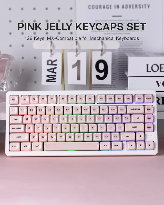 Alt view image 2 of 5 - Keyporia Lusterfly Jelly Keycaps Set, 129 Keys Cute Bear Crystal Key caps, MOA Profile, Compatible with 65% 75% 96% Full Size for Cherry Gateron MX Switches Mechanical Keyboard, Pink