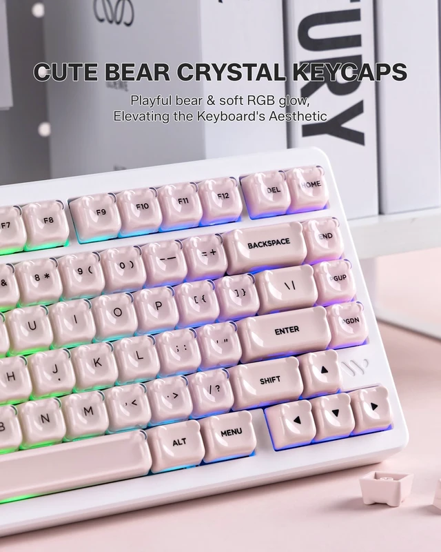 Alt view image 5 of 5 - Keyporia Lusterfly Jelly Keycaps Set, 129 Keys Cute Bear Crystal Key caps, MOA Profile, Compatible with 65% 75% 96% Full Size for Cherry Gateron MX Switches Mechanical Keyboard, Pink