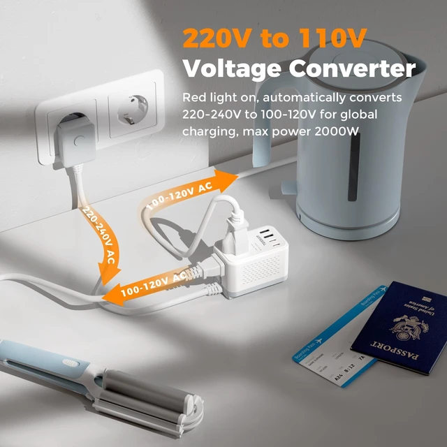 Alt view image 2 of 5 - TESSAN 220 to 110 Voltage Converter US to Europe, International Adapter