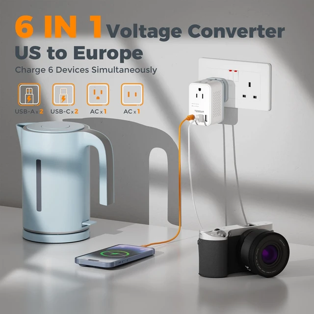 Alt view image 4 of 5 - TESSAN 220 to 110 Voltage Converter US to Europe, International Adapter