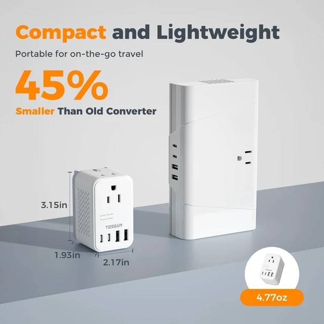 Alt view image 5 of 5 - TESSAN 220 to 110 Voltage Converter US to Europe, International Adapter