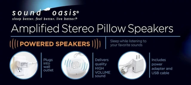 Alt view image 5 of 5 - Sound Oasis Amplified Pillow Speakers 2 Ultra-Thin Under Pillow Hi-Fi Stereo Speakers with Volume Control, Private Sleep Audio for Music, White Noise, Relaxation & Tinnitus Masking, 3.5mm Connection