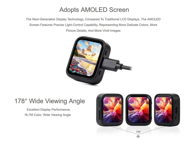 Alt view image 4 of 5 - RP2350 1.8inch AMOLED Touch Display Development Board, 368448 Pixels, 16.7M Color, Dual-core & Dual-Architecture Design, Support Audio Playback and Audio Input, Type-C Connector