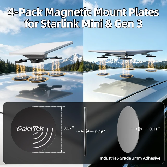 Alt view image 2 of 5 - 4-Pack Adhesive Magnetic Mount Plates for Starlink Mini & Standard 4/4X