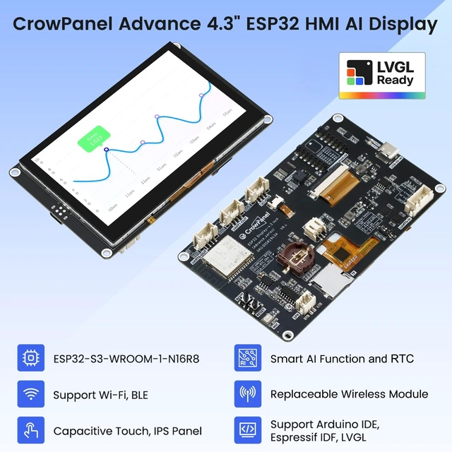 Alt view image 2 of 5 - ELECROW ESP32 Display 800480, 4.3" HMI Advanced ESP32 IPS Touch Display